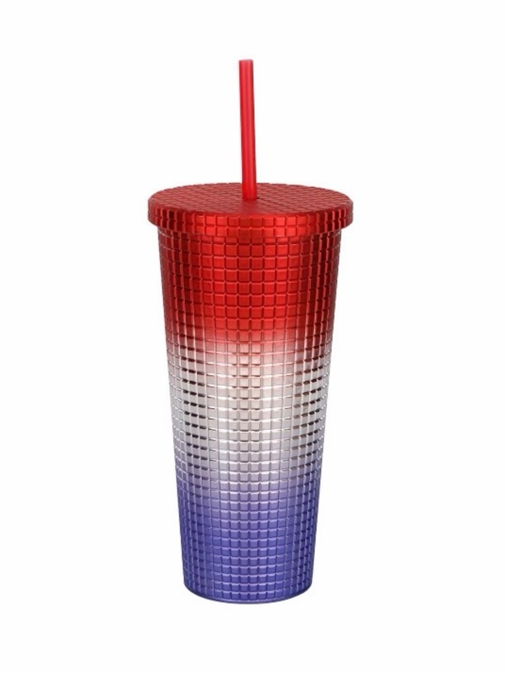 Textured Ombre Tumbler with Straw -Red White Blue NWT 20oz